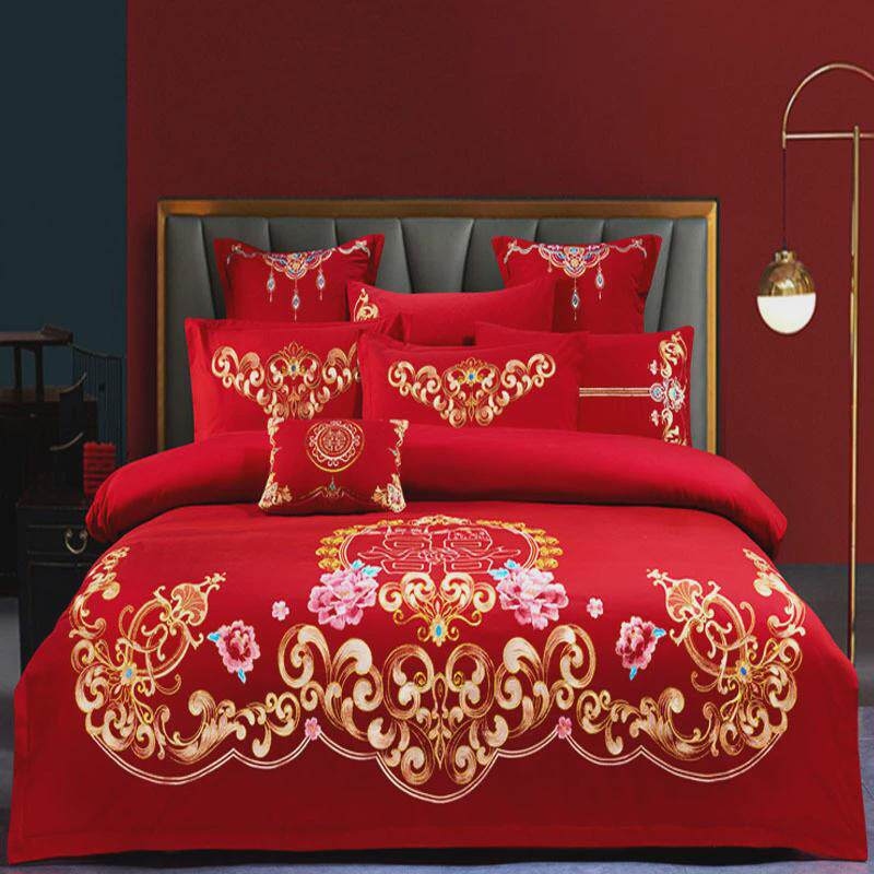 新婚庆四件套大红色龙凤刺绣陪嫁结婚喜被子婚礼婚房绣花床上用品,床上用品,婚庆床品套件,淘宝优惠券,粉丝福利购,淘宝优惠卷