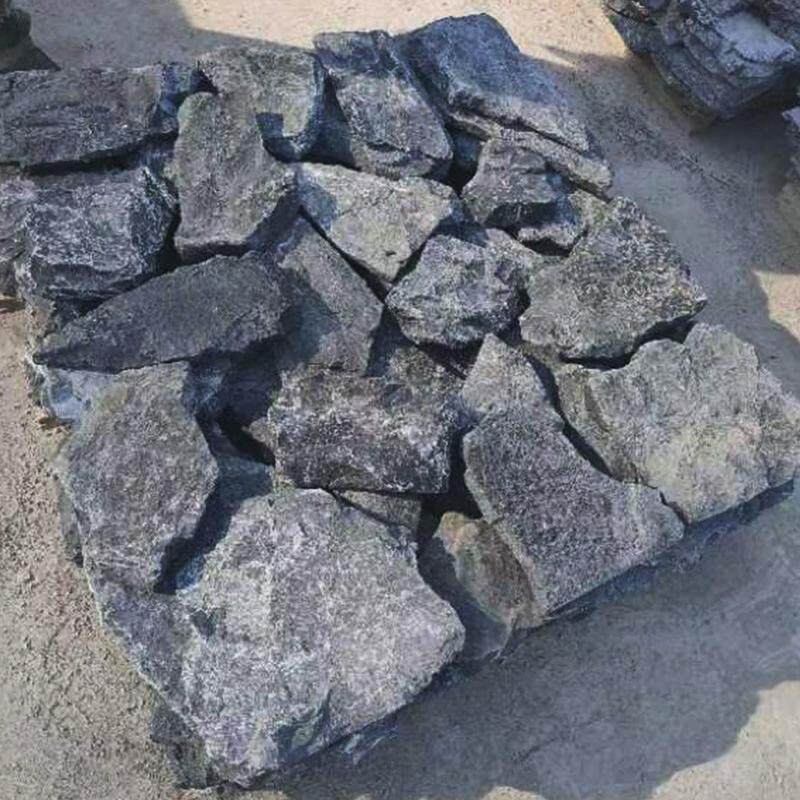不规则天然黑山石碎拼室外花园庭院园林广场贴墙片石碎拼切片加工