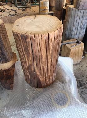 原金木风化老榆木打木墩墩根雕凳子茶台底座实木树墩树桩边几新款