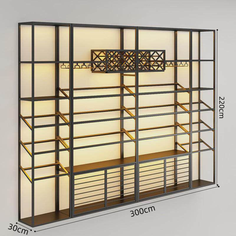 北欧酒庄红酒柜展示柜餐厅轻奢铁艺酒架酒柜白酒发光落地架子商用