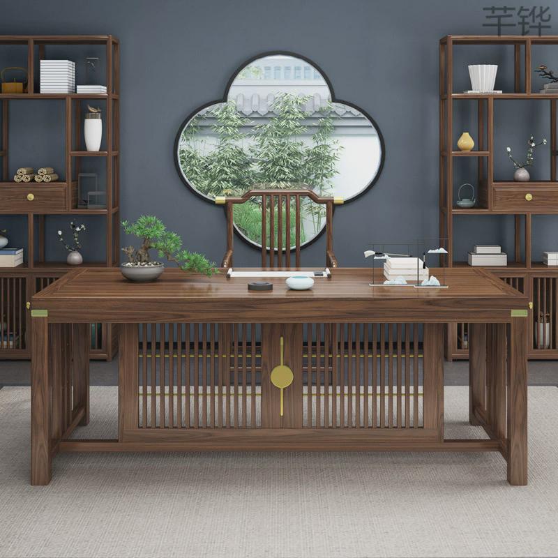qp2新中式南榆木家用办公桌书椅组合实木书桌书房写字台书画卧室