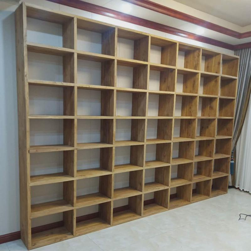 原木书架老榆木整墙格子架可订隔断墙实木书柜可订满客厅收纳书架