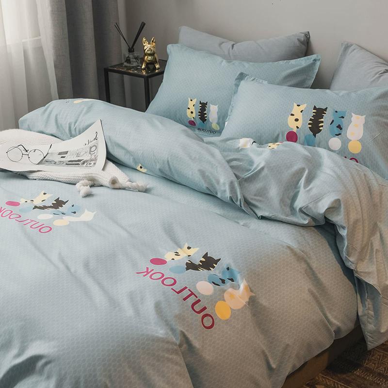 四件套秋冬被套纯被子学生宿舍被罩水洗棉单人床单三件套床上用品