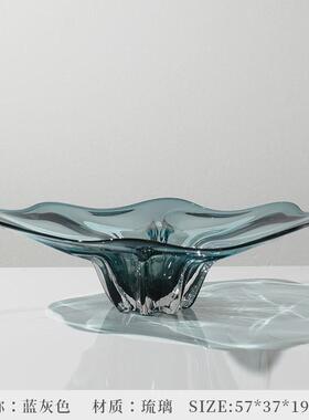 z655轻奢现代玻璃大果盘设计师客厅茶几摆件样板间软装桌面收纳托