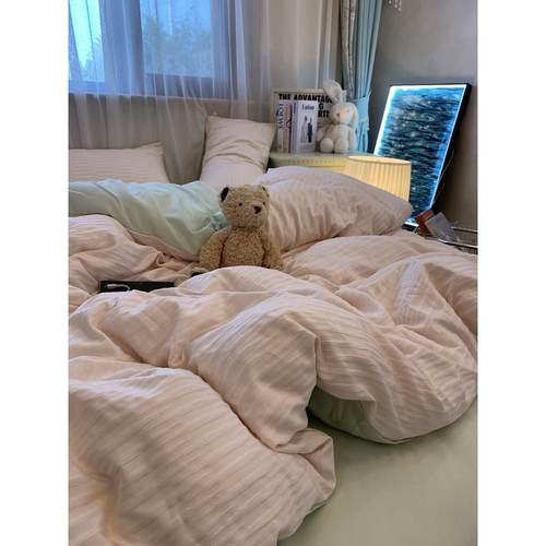 a5lins浅粉色少女心温柔泡泡纱水洗棉四件套床单三件套宿舍2被套