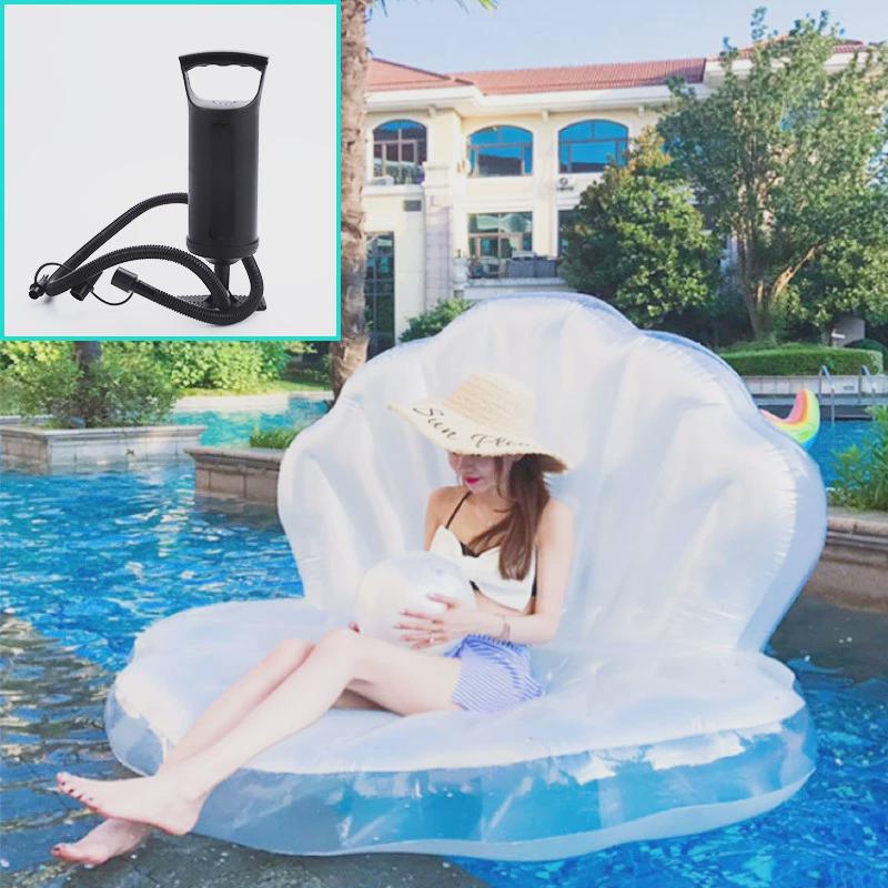 厂家直销新款充气美人鱼浮排珍珠球扇形坐骑贝壳水上充气浮床现货