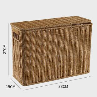 仿高型带盖收纳箱家用缝隙杂志筐窄藤编墙角沙发边角储物盒