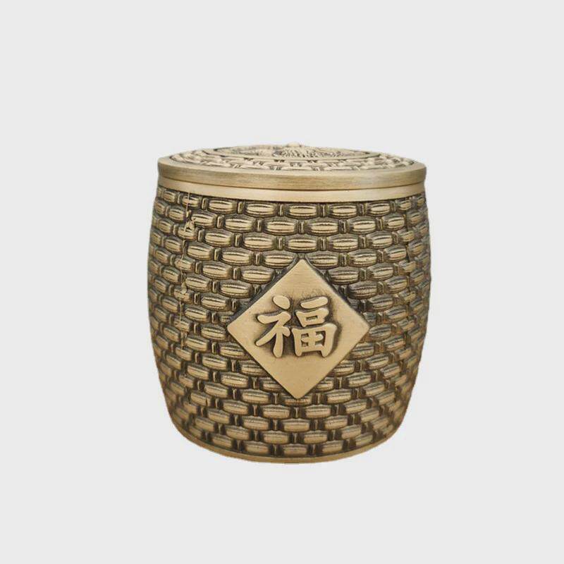 黄铜拉丝福字双福创意摆件办公室家居茶叶罐工艺品茶桌摆件密封罐