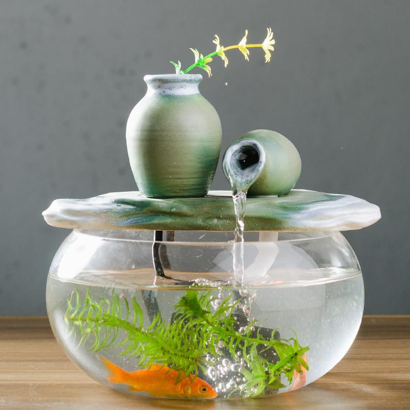 新中式陶瓷灯圈流水工艺品摆件玄关客厅装饰桌面喷泉盆景开业礼品