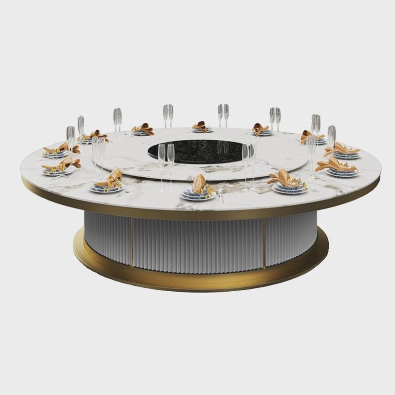 酒店电动餐桌大圆桌轻奢岩板转盘餐厅会所电磁炉隐形包厢火锅桌椅