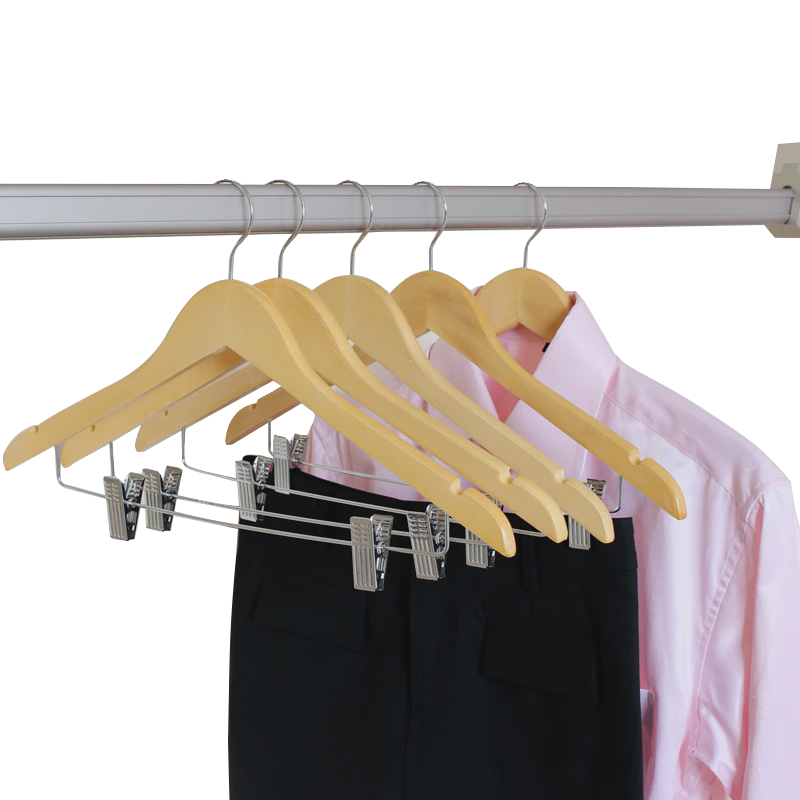 RI0T一体衣裤架带夹子木头衣架子实木衣架挂钩家用衣挂服装店木质