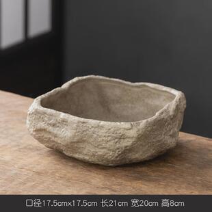 仿石头水培器皿长方形陶瓷花盆养铜钱草碗莲睡莲盆缸盆栽盆景盆子