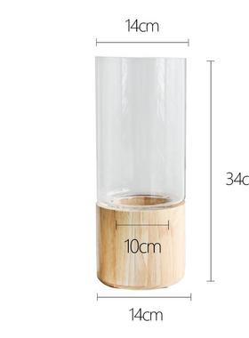北欧简约组合实木底座透明玻璃花瓶花器水培绿植摆件软装家居装饰
