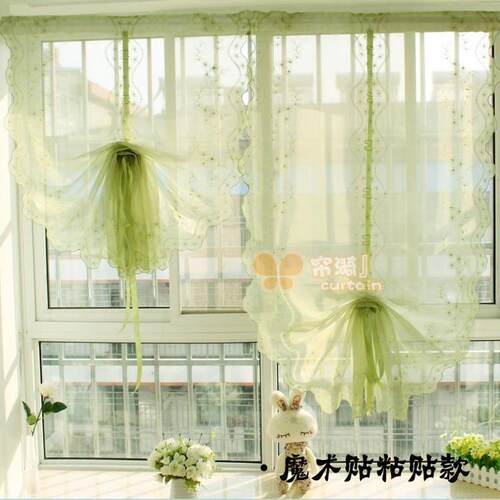 0j7i花海唯美欧式气球帘飘扇形免打孔升降窗帘帘成品罗马窗帘纱