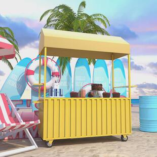 商业街广场美食车小推车夜市移动摆摊车铁艺展示架花车地摊活动棚