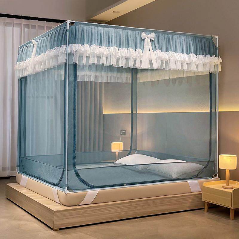 全包围防摔蚊帐拉链加密坐床宫廷式公主风三开门加厚款可拆洗蚊帐