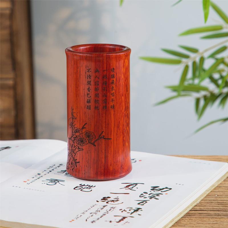 创意中国风文房四宝时尚个性笔筒复古楠木天然工艺品摆件雕花笔桶