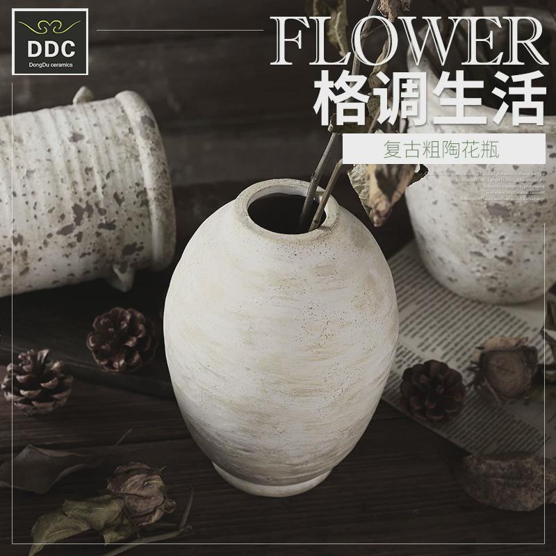 复古粗陶花瓶落地花瓶陶罐装饰摆件客厅干花插花陶盆厂家供应