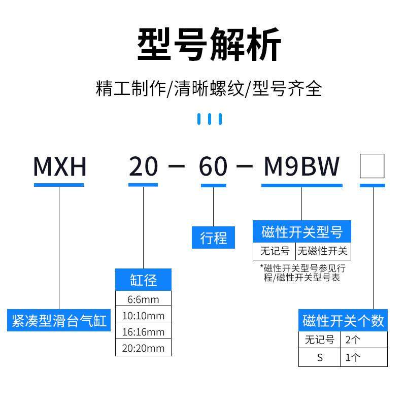 热销小型精密滑台气动导轨气缸 mxh10/16/20-5/10/15/20/25/30/40