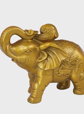 宏达全黄铜铜吉祥如意大象一对办公室玄关财运铜大象摆件