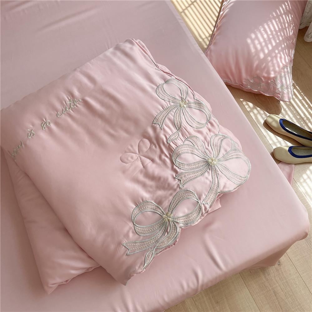 洗天丝夏凉被四件套蝴蝶结刺绣冰丝凉感可机夏季空调薄被