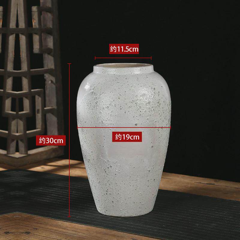现代简约陶瓷花瓶中式摆件复古小清新干花插花手工白色粗陶罐瓷器