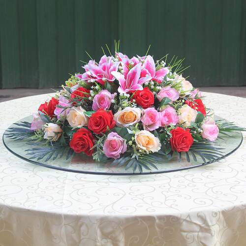 酒店餐桌花大仿真花装饰花餐厅包房桌面摆件圆形假花台花圆桌转盘