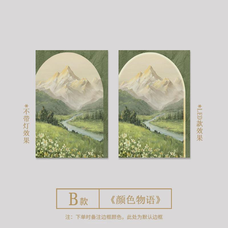 日照金山玄关装饰画砂岩肌理山水风景客厅背景墙挂画高级感画壁灯