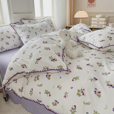 0wyv小清新碎花双层纱少女心水洗棉四件套床单被套床上宿舍文艺三