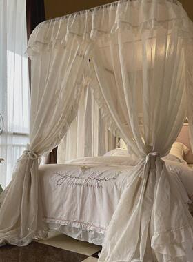 71TX轻奢公主风u型导轨蚊帐2023新款家用1.8m床亚麻风卧室民宿床