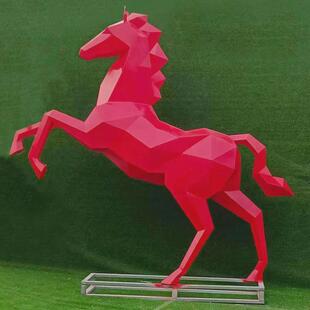 不锈钢切面马雕塑广场鹿户外公园绿地景观摆件几何面创意动物雕塑