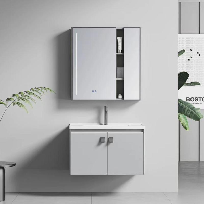 轻奢奶油风陶瓷一体盆漱蜂窝铝洗手浴室柜台酒店不锈钢浴室柜组合