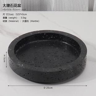 轻奢天然大理石绿植仿真花器工艺电视柜茶几玄关桌面装饰花盆摆件