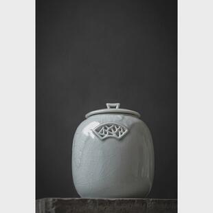 储存罐窑影青陶瓷茶叶罐密封罐防潮湖田创意窗花镂空茶仓茶道配件