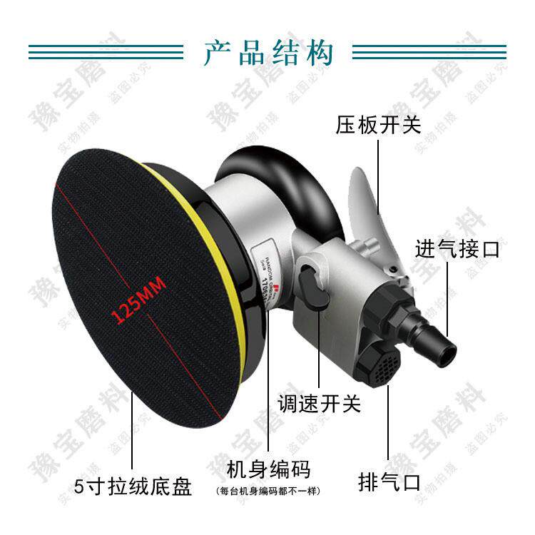 Pnlmo气磨机5寸砂纸机125mm气动磨光机干打磨机