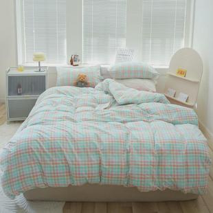 9wor学生宿舍 纯 复古格简约水洗棉三四件套小清新