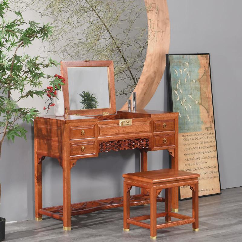新中式榆木仿古化妆桌卧室梳妆桌南梳妆台实木化妆台现货妆柜新品