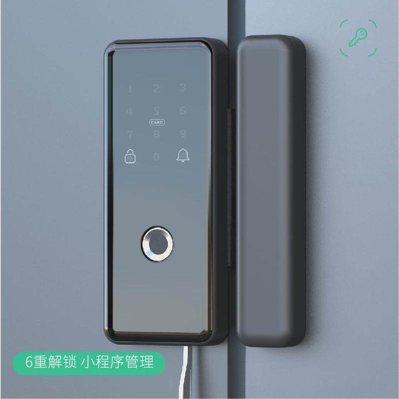 厂家直销店铺木门带玻璃门智能锁办公室免开孔有框钥匙指纹密码锁