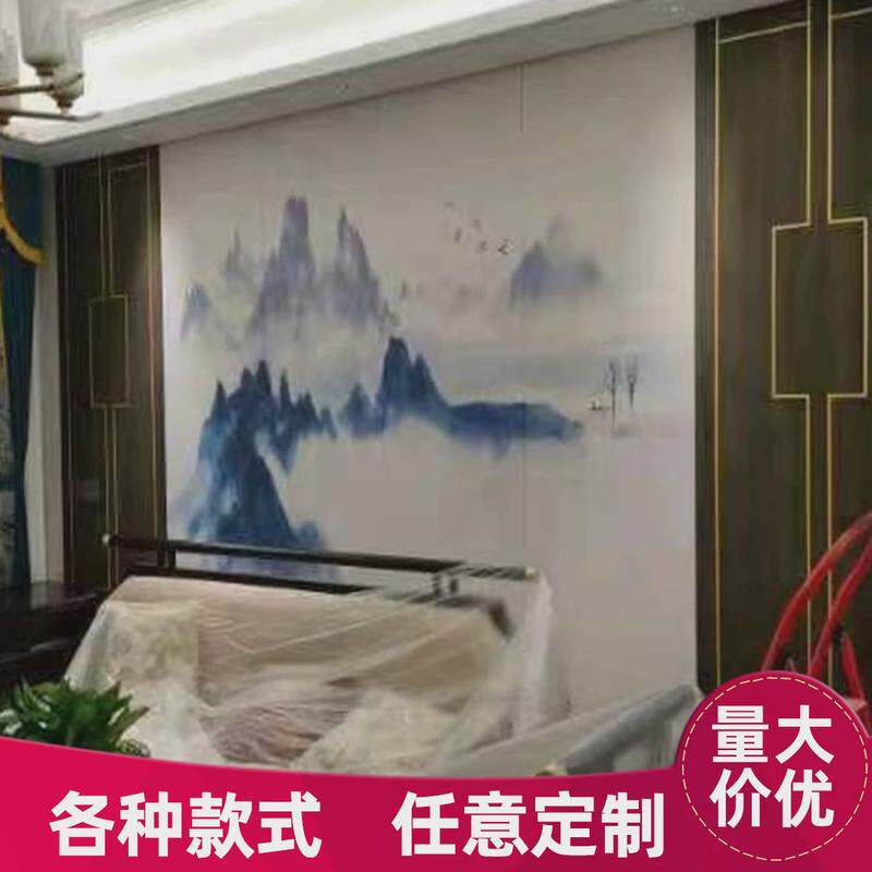 新中式电视背景墙壁画硬包客厅沙发刺绣墙布花鸟山水卧室护墙板