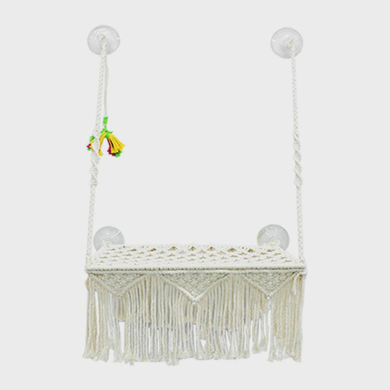 波西米亚猫窝宠物手工编织棉绳壁挂吸盘吊床家用吊床吸盘吊篮