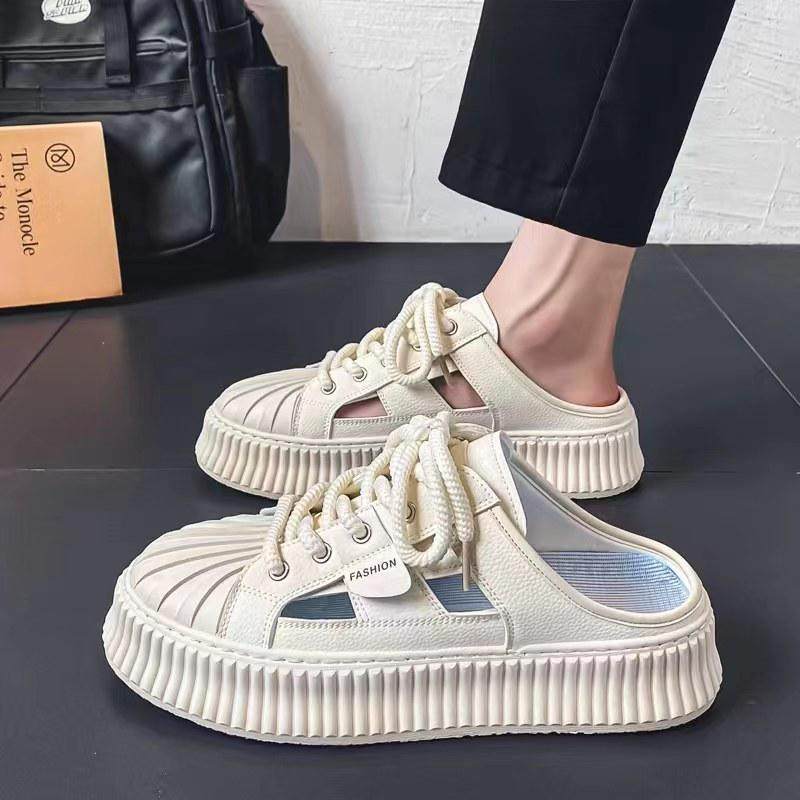 包头半拖鞋男夏季外穿镂空运动板鞋洞洞无后跟小白鞋男款厚底凉拖,流行男鞋,休闲拖鞋,淘宝优惠券,粉丝福利购,淘宝优惠卷