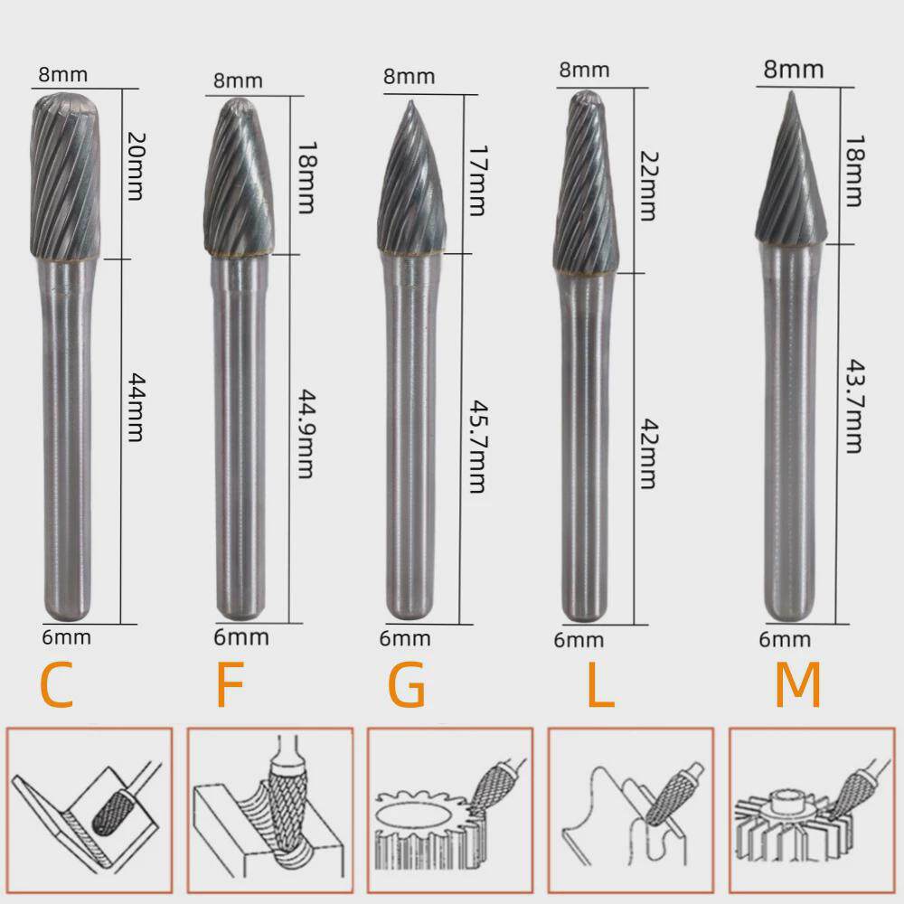 硬质合金旋转锉6x8mm钨钢打磨头金属焊痕抛光电磨机风磨电动锉刀