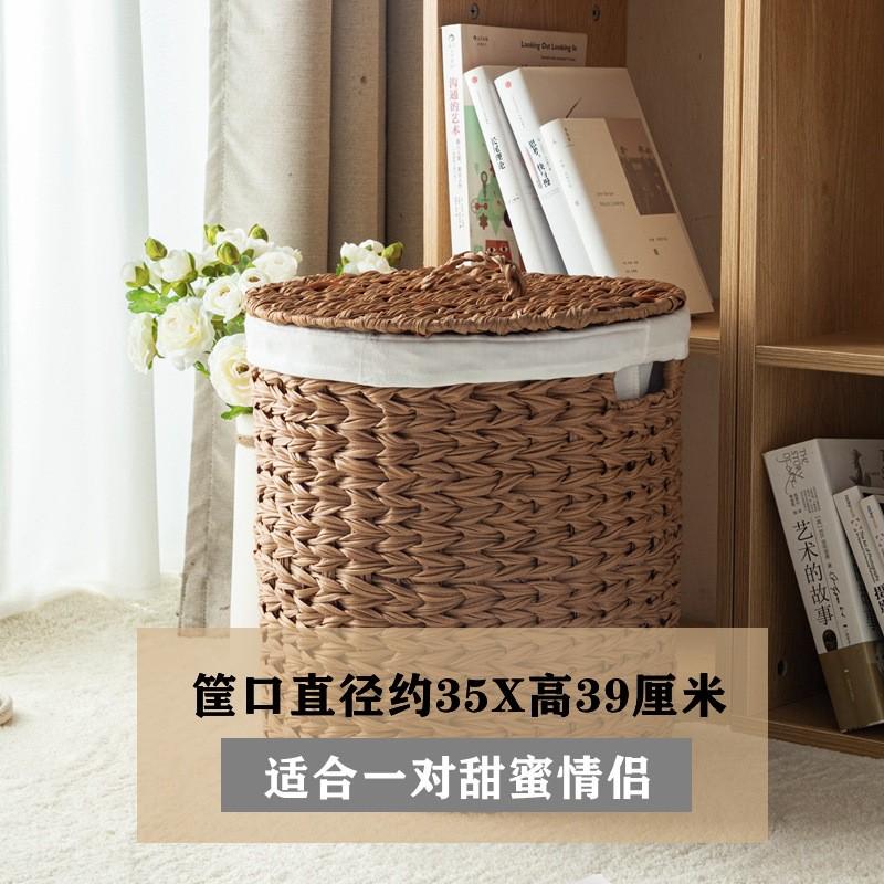 dtp9批发轻奢风带盖藤编脏衣篮欧式子布衬手编衣物收纳筐仿水仙草