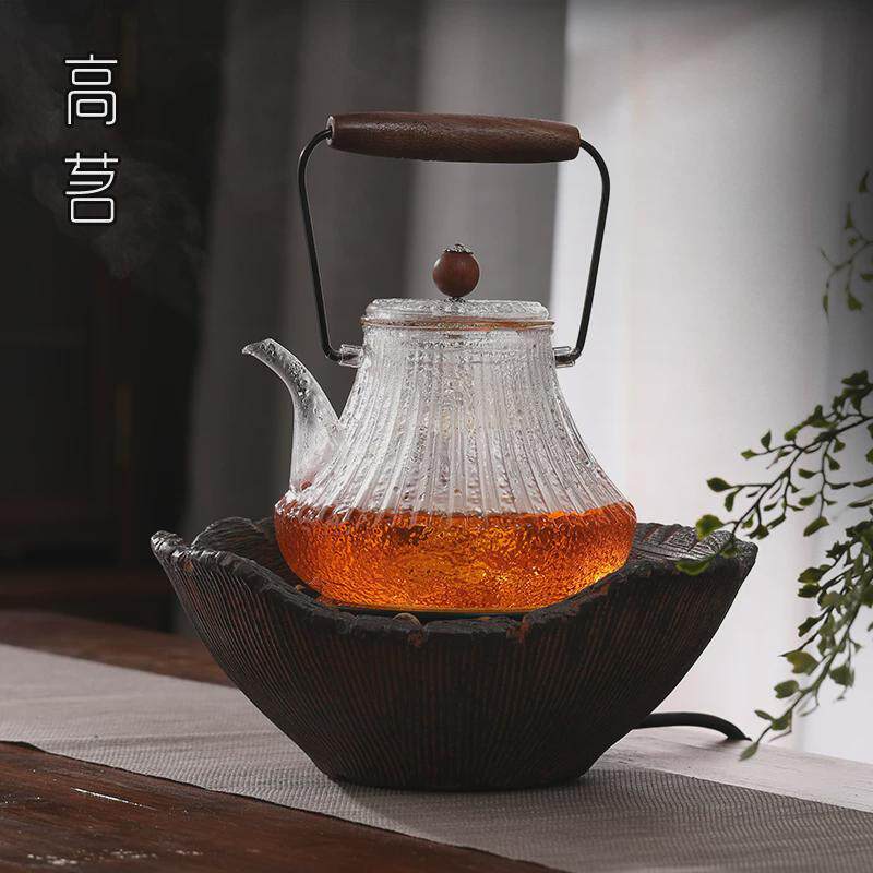 日式提梁壶玻璃煮茶壶蒸馏喷淋式蒸茶器耐高温电陶炉茶具用