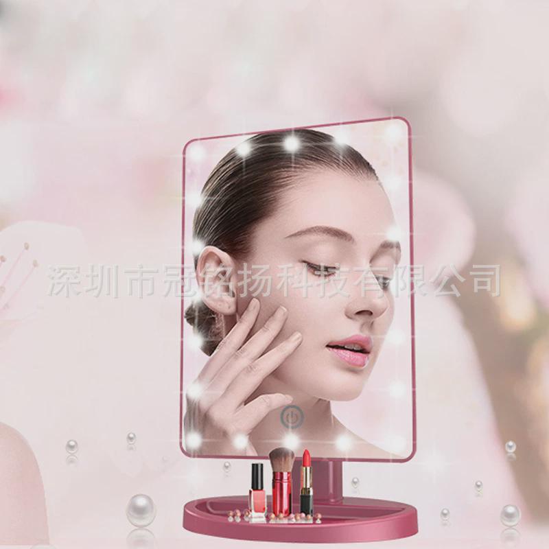 led台式化妆镜带灯22灯化妆梳妆镜360旋转镜子台式触摸调光公主镜