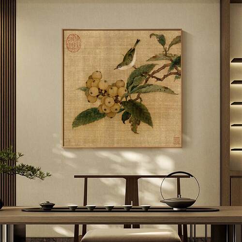 中国风茶室挂画书房装饰画方形花鸟客厅茶文化禅意壁画玄关国画画