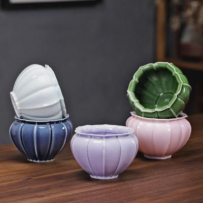 观岚复古陶瓷菱纹葵口建水茶渣缸中式收纳茶盆茶盂洗茶器洗茶杯盆