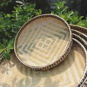 四川手工竹编簸箕竹制品农家无孔圆竹匾竹筛子晾晒画画装 饰