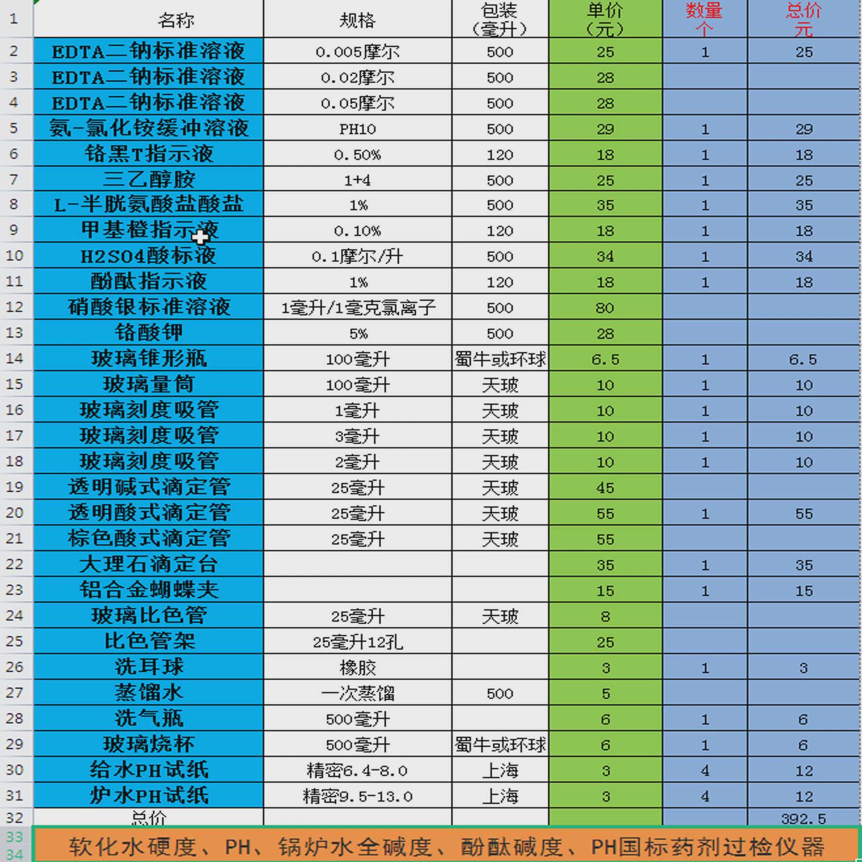 锅炉水硬度碱度氯离子检测套装锅炉房过检水质化验药剂试剂仪器