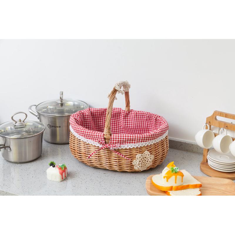 藤编柳编竹篮购物篮小手提篮野餐篮子收纳筐田园水果篮编织带新款